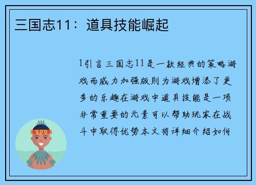 三国志11：道具技能崛起